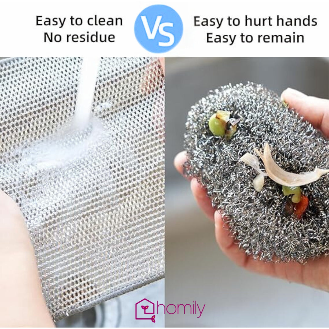 Homily Non-Scratch Wire Dishcloth & Gaps Cleaning Brush, Multipurpose Wire Dishwashing Rags for Wet and Dry (Pack of 10 + 1 Brush)