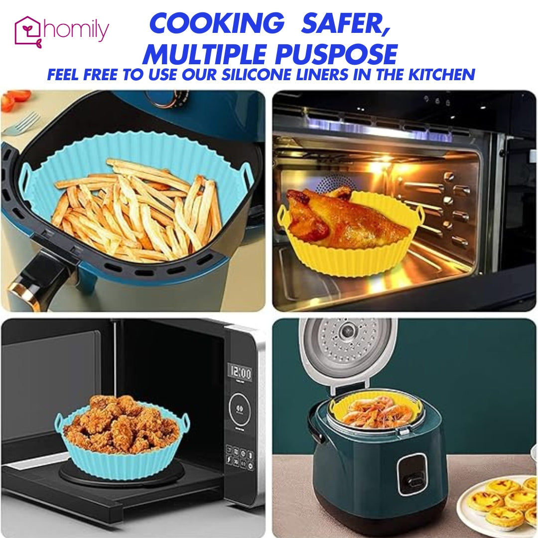 Homily Air Fryer Liners | Round Silicone Basket Baking Tray | Pack of-2