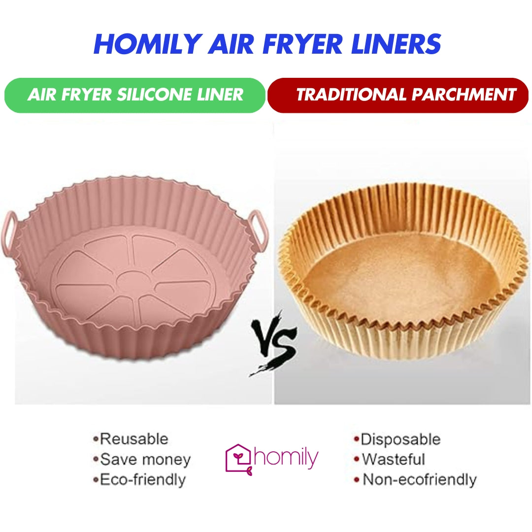 Homily Air Fryer Liners | Round Silicone Basket Baking Tray | Pack of-2