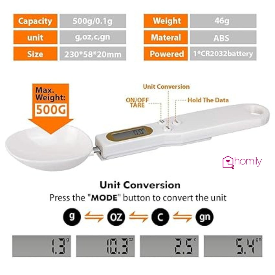 Homily Kitchen Food Digital Spoon Scale for Diet, Nutrition, Health, Fits, Baking & Cooking