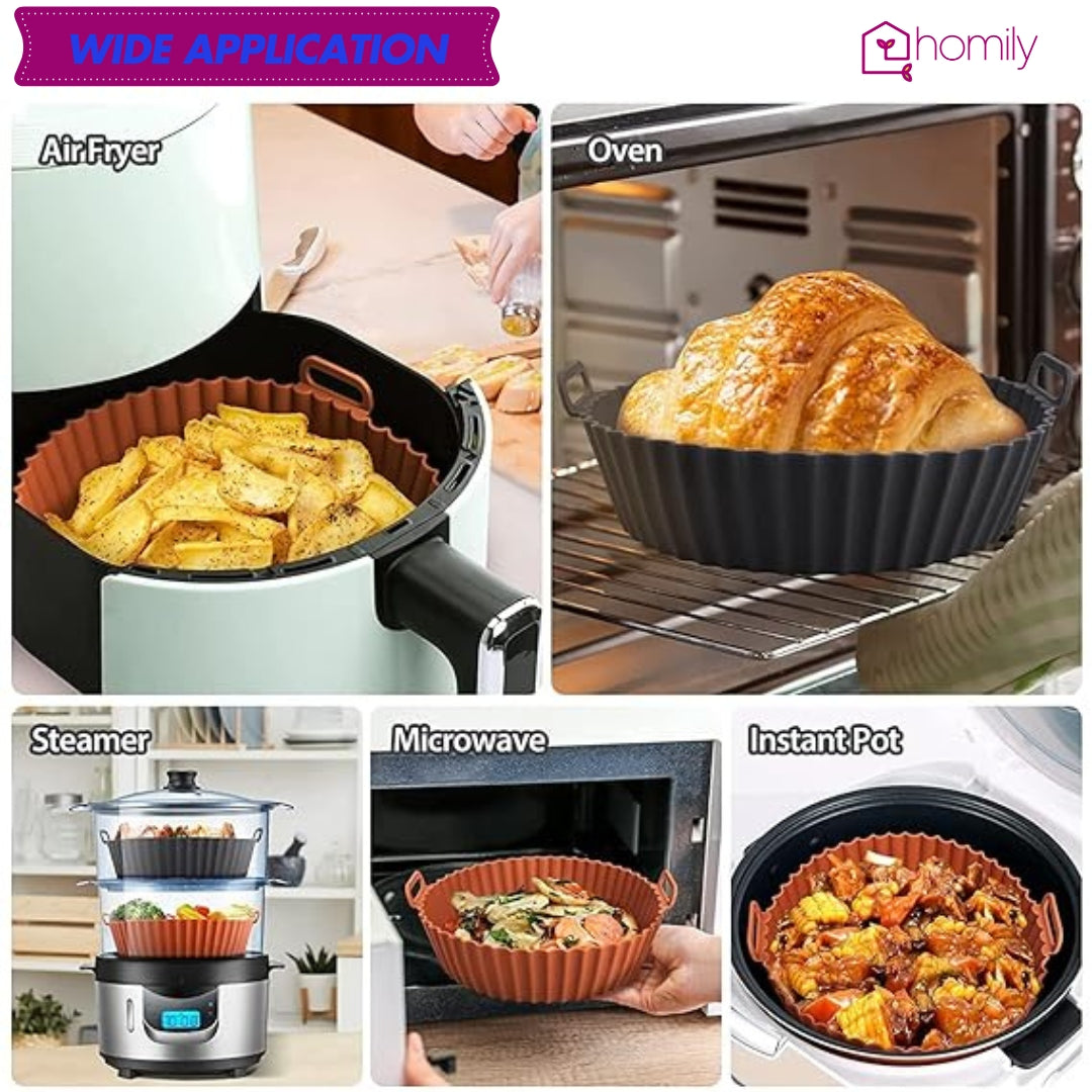 Homily Air Fryer Liners | Round Silicone Basket Baking Tray | Pack of-2